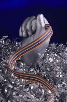 Silver Hand Holding Computer Cable Stock Illustration