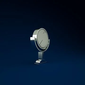 Silver Hand mirror icon isolated on blue background. Minimalism concept. 3d i Illustration