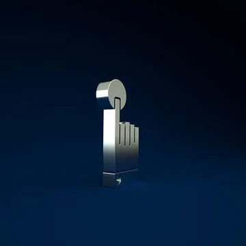 Silver Hand touch and tap gesture icon isolated on blue background. Click her Stock Illustration