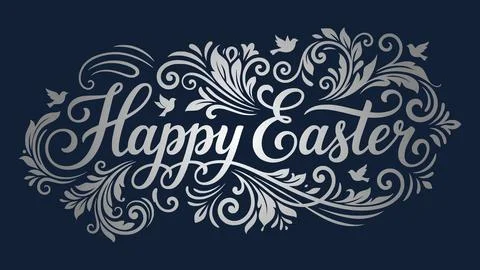 Silver Happy Easter Calligraphy with Floral Ornament Design for Easter Campai Stock Illustration
