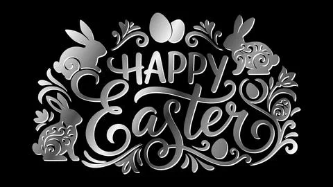 Silver Happy Easter Typography with Bunny and Egg for Easter Campaign Celeb.. Stock Illustration
