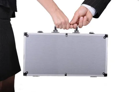 Silver hard case with some important documents Foto stock