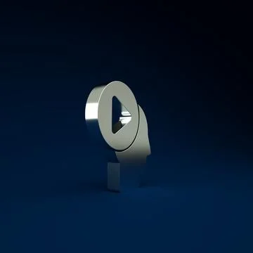 Silver Head people with play button icon isolated on blue background. Minimal Stock Illustration