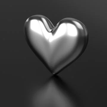 Silver Heart on Black background. 3D Rendering Stock Illustration