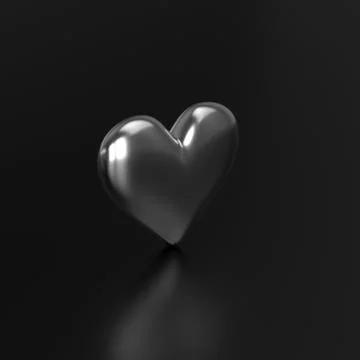 Silver Heart on Black background. 3D Rendering Stock Illustration