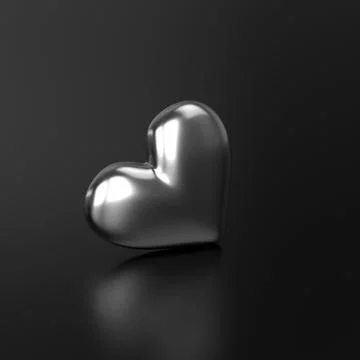 Silver Heart on Black background. 3D Rendering Stock Illustration