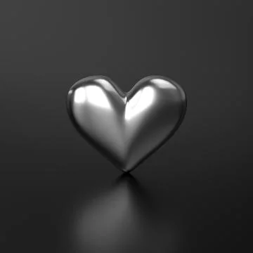 Silver Heart on Black background. 3D Rendering Stock Illustration