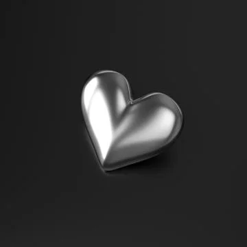 Silver Heart on Black background. 3D Rendering Stock Illustration