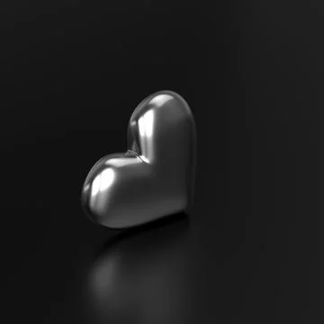 Silver Heart on Black background. 3D Rendering Illustrazione stock