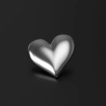 Silver Heart on Black background. 3D Rendering Stock Illustration