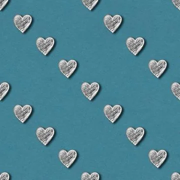 Silver hearts seamless pattern on old paper background Stock Illustration