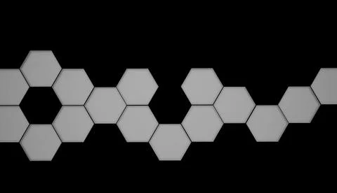Silver hexagonal cells rendered on black background Stock Illustration