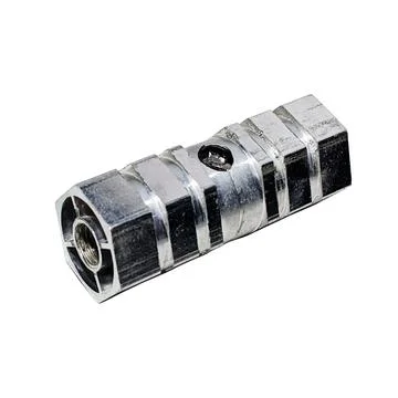 Silver Hexagonal Metal Connector with Threaded Hole 스톡 사진