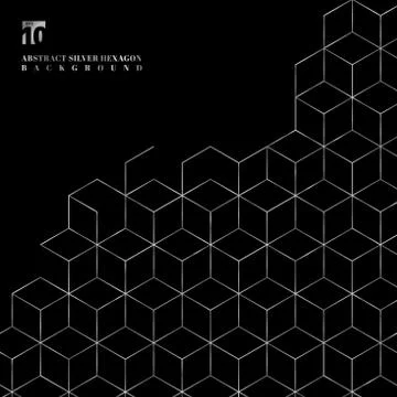 Silver hexagons border pattern on black background. Stock Illustration