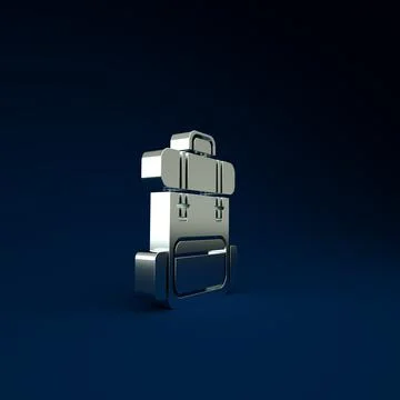 Silver Hiking backpack icon isolated on blue background. Camping and mountain イラスト素材