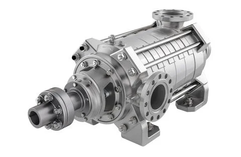 Silver horizontal multistage centrifugal pump, 3D rendering イラスト素材