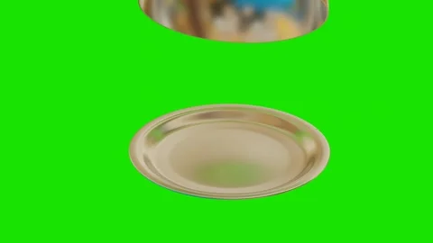 Silver hot serving dish on green background. lid opens and closes. 3d render loo Stock Footage 310882267