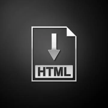 Silver HTML file document icon. Download HTML button icon isolated on black 库存插图