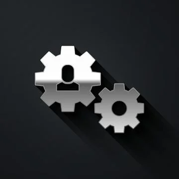Silver Human with gear icon isolated on black background. Artificial intell.. Stock Illustration