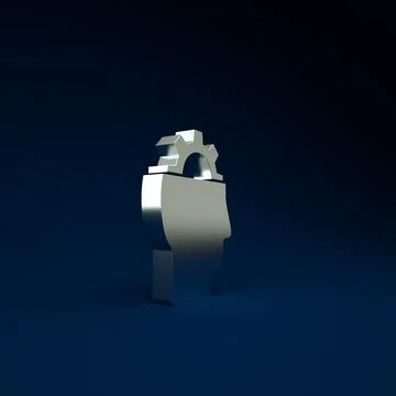 Silver Human with gear inside icon isolated on blue background. Artificial in イラスト素材