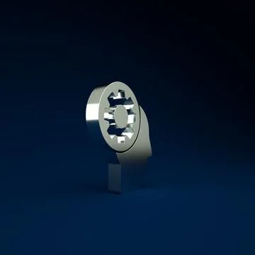 Silver Human head with gear inside icon isolated on blue background. Artifici Stock Illustration