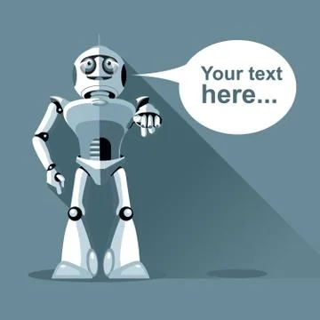 Silver humanoid robot presenting info graphic. Digital background vector. Stock Illustration