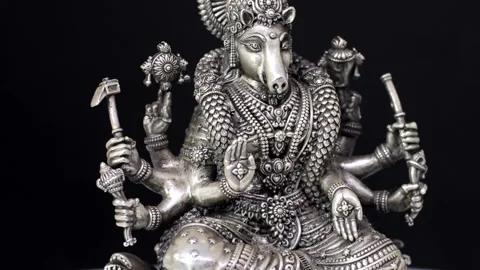 Silver Idol of Varaha Devi – Sacred Hindu Deity Sculpture Depicting Divine Power Stock Footage 325038150