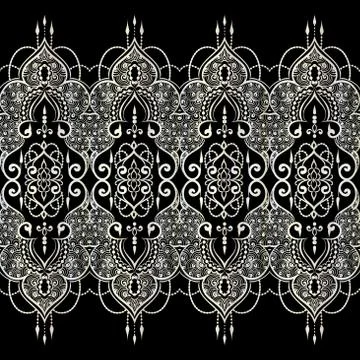 Silver indian line art border Stock Illustration