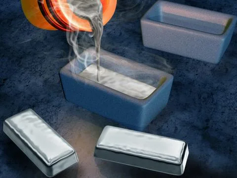 Silver ingot casting Stock Illustration