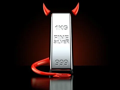 Silver ingot with devil horns and tail 스톡 일러스트