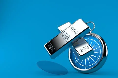 Silver ingots with compass Stock Illustration