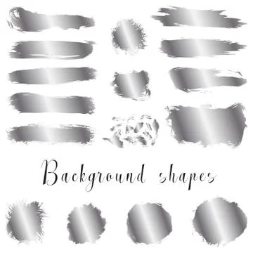 Silver ink borders, brush strokes, stains, banners, blots, splatters Stock Illustration