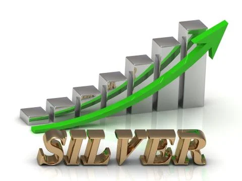 SILVER- inscription of gold letters and Graphic growth and gold arrows on whi Stock Illustration