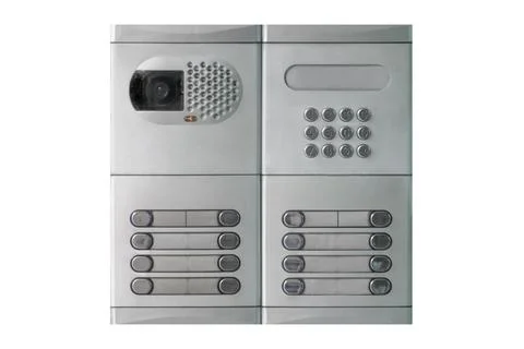 Silver intercom with keypad isolated on white background Stock Photos