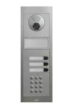 Silver intercom with keypad isolated on white background Stock Photos