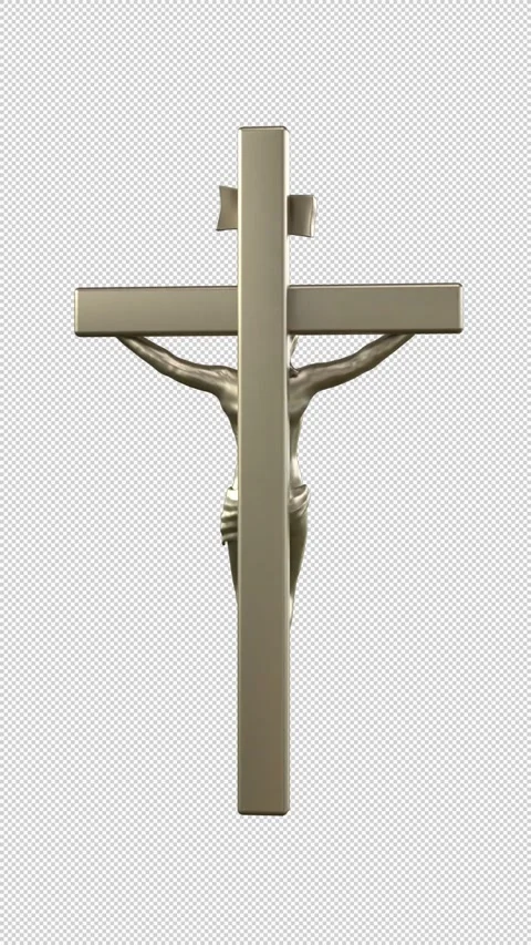 Silver Jesus cross rotating – 3d render looped with alpha channel. Stock Footage 300341316