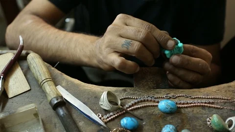 Silver jeweler master working in workshop. hand made silver ring. Stock Footage 118751261