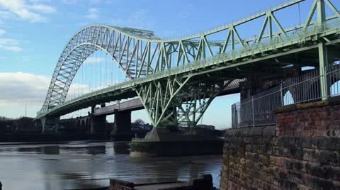 Silver Jubilee bridge -Runcorn/Widnes Bridge Over River Mersey Stock Footage 22037848