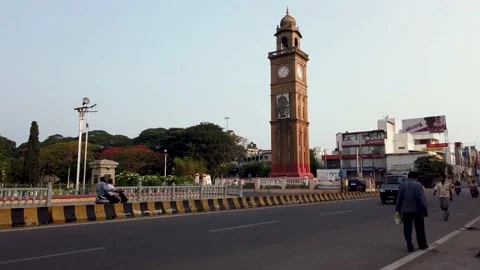 Silver jubilee Clock tower is a famous symbol of Mysuru city in India. Stock Footage 153961655