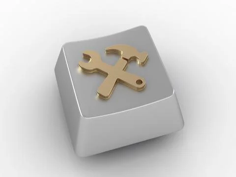 Silver key button with tools icon Stock Illustration