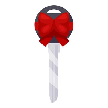 Silver key decorated with red bow representing a gift or a special occasion Stock Illustration