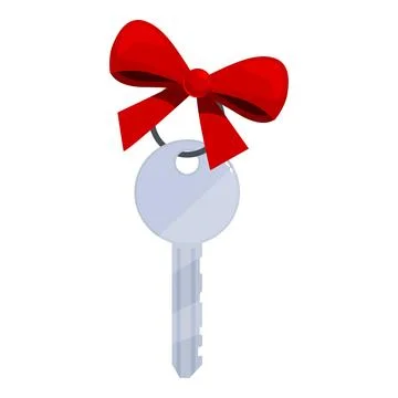 Silver key with red bow representing new home purchase Stock Illustration