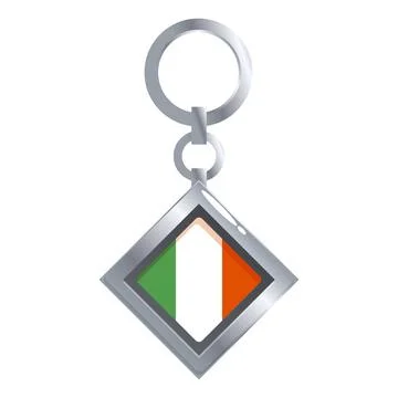 Silver keychain showing irish flag hanging on white background Stock Illustration