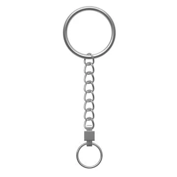 Silver keychain, vector 3D realistic metallic keychain with straight chain and 库存插图