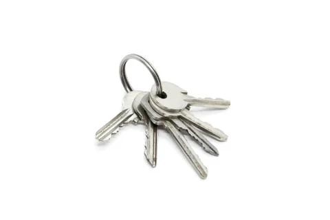 Silver keys on the ring on white background Foto stock