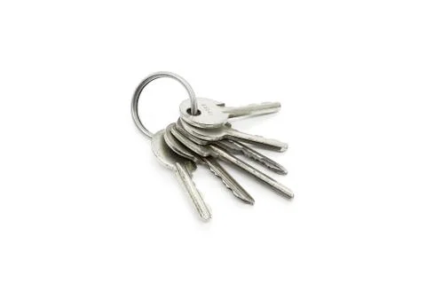 Silver keys on the ring on white background Stock Photos