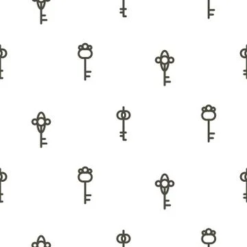 Silver keys seamless vector pattern on white. Thin simple style repeat design. Illustrazione stock