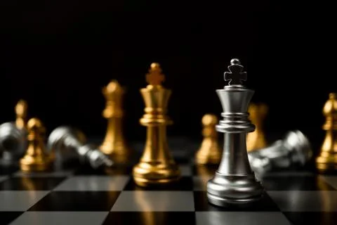 Silver King chess standing in front of other chess, Concept of a leader must  Stock Photos