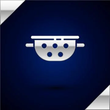 Silver Kitchen colander icon isolated on dark blue background. Cooking utensil Stock Illustration