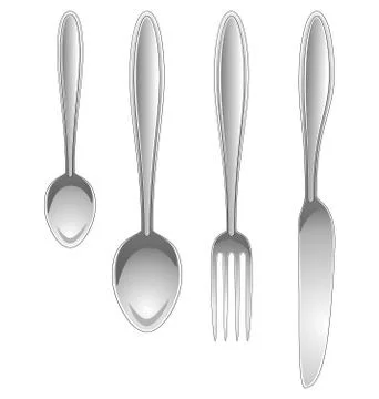 Silver kitchen table utensils isolated on white Stock Illustration